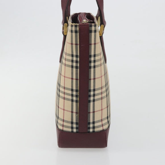 BURBERRY Nova Check Tote Bag Canvas Beige Gold Auth 198715