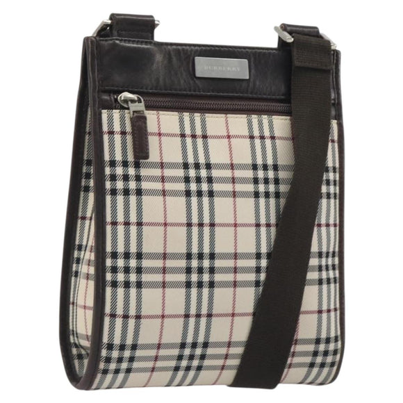 BURBERRY Nova Check Shoulder Bag Canvas Beige Silver Auth 198716A