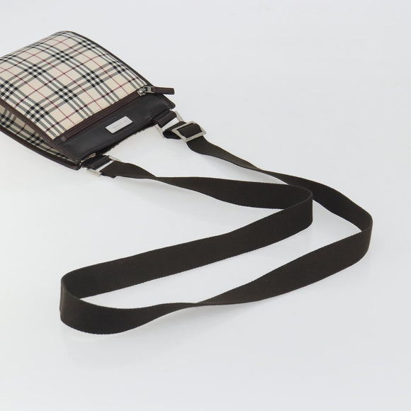 BURBERRY Nova Check Shoulder Bag Canvas Beige Silver Auth 198716A
