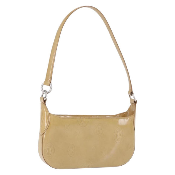 CARTIER Shoulder Bag Patent leather Beige Silver Auth 198718V