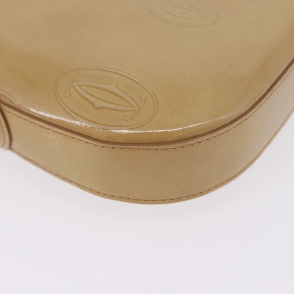 CARTIER Shoulder Bag Patent leather Beige Silver Auth 198718V