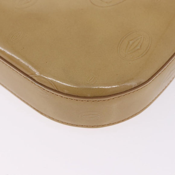 CARTIER Shoulder Bag Patent leather Beige Silver Auth 198718V