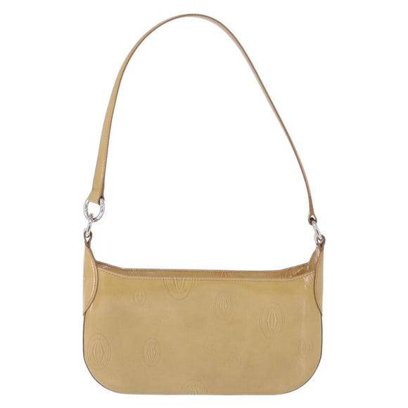 CARTIER Shoulder Bag Patent leather Beige Silver Auth 198718V