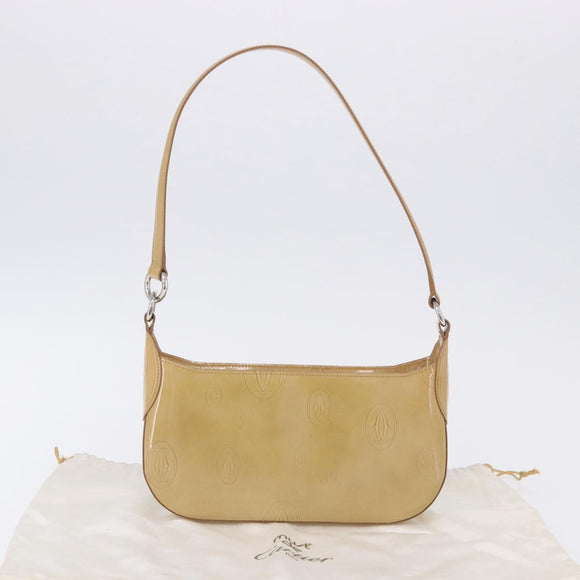 CARTIER Shoulder Bag Patent leather Beige Silver Auth 198718V