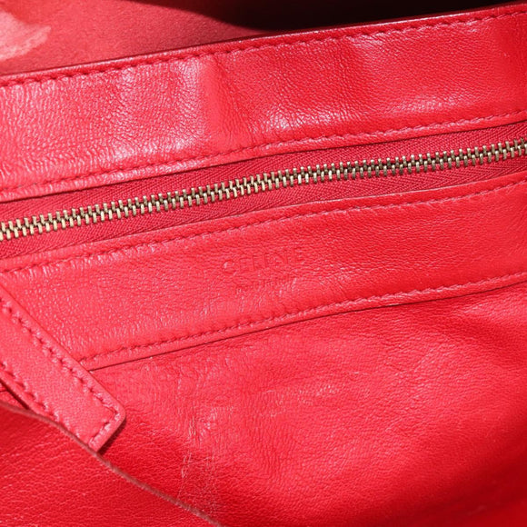 CELINE Horizontal Cabas Tote Bag Leather Red Gold Auth 198719