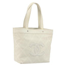 CHANEL Tote Bag Punching Leather White Silver CC Auth 198721A-1