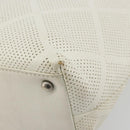 CHANEL Tote Bag Punching Leather White Silver CC Auth 198721A-12
