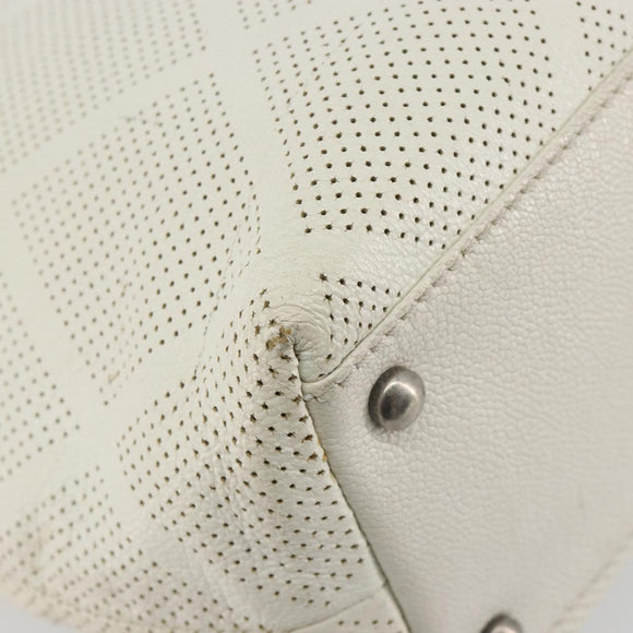 CHANEL Tote Bag Punching Leather White Silver CC Auth 198721A