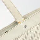 CHANEL Tote Bag Punching Leather White Silver CC Auth 198721A-14