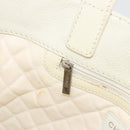 CHANEL Tote Bag Punching Leather White Silver CC Auth 198721A-19