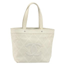 CHANEL Tote Bag Punching Leather White Silver CC Auth 198721A-2