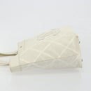 CHANEL Tote Bag Punching Leather White Silver CC Auth 198721A-5