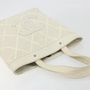 CHANEL Tote Bag Punching Leather White Silver CC Auth 198721A-6