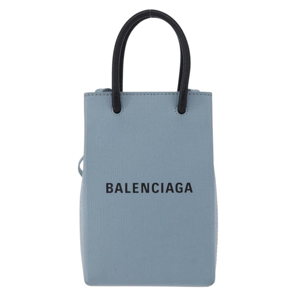 BALENCIAGA Shopping Phone Holder Bag Leather 2way Light Blue 593826 Auth 198722A