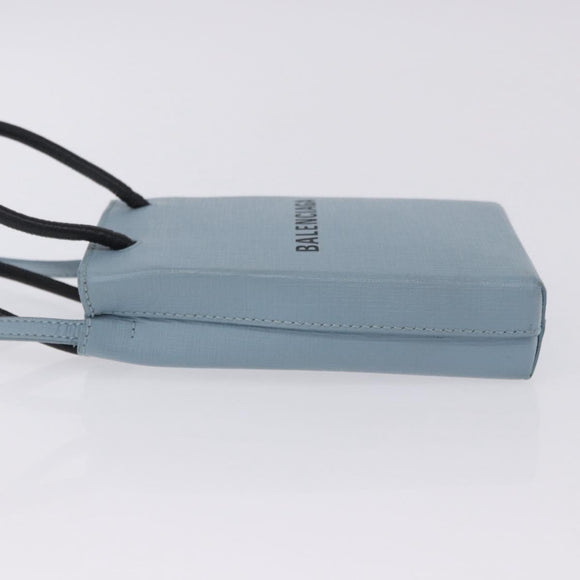 BALENCIAGA Shopping Phone Holder Bag Leather 2way Light Blue 593826 Auth 198722A