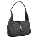 GUCCI GG Canvas Jackie Shoulder Bag Black Silver 01147 Auth 198724V-1
