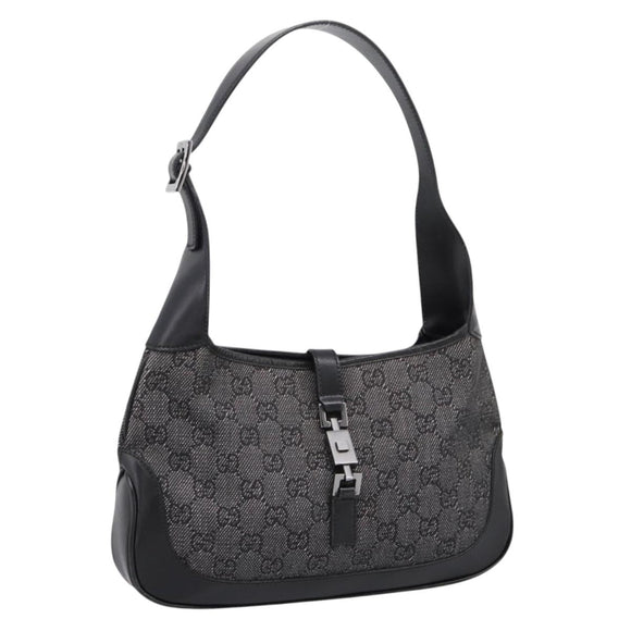 GUCCI GG Canvas Jackie Shoulder Bag Black Silver 01147 Auth 198724V
