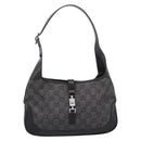 GUCCI GG Canvas Jackie Shoulder Bag Black Silver 01147 Auth 198724V-2