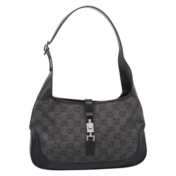 GUCCI GG Canvas Jackie Shoulder Bag Black Silver 01147 Auth 198724V