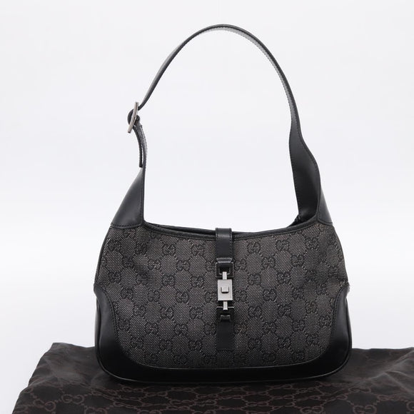 GUCCI GG Canvas Jackie Shoulder Bag Black Silver 01147 Auth 198724V