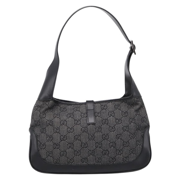 GUCCI GG Canvas Jackie Shoulder Bag Black Silver 01147 Auth 198724V