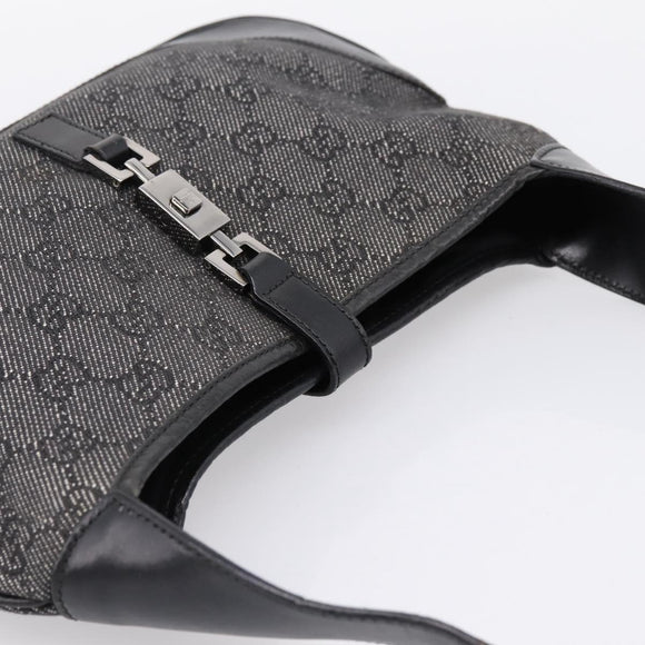 GUCCI GG Canvas Jackie Shoulder Bag Black Silver 01147 Auth 198724V