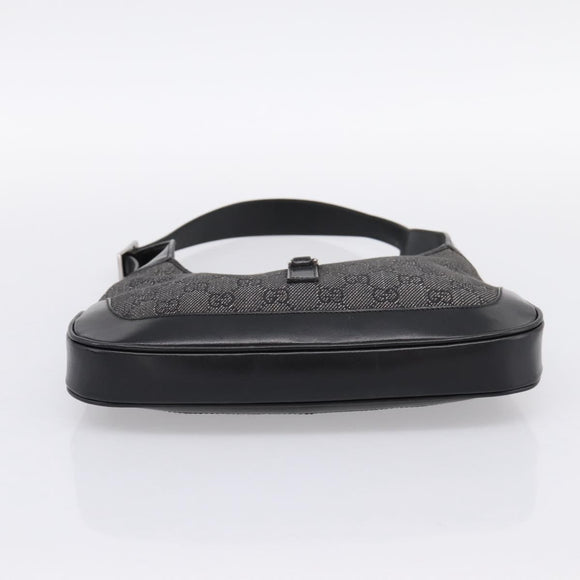 GUCCI GG Canvas Jackie Shoulder Bag Black Silver 01147 Auth 198724V