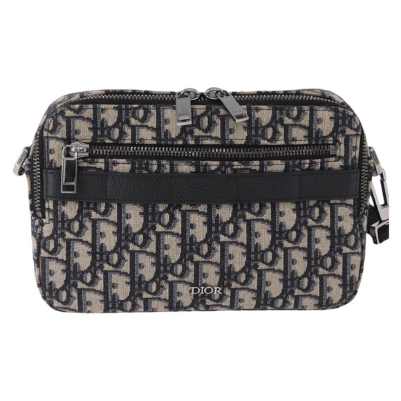 Christian Dior Trotter Canvas Shoulder Bag Navy Silver Auth 198731V