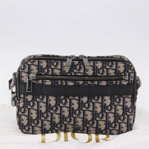 Christian Dior Trotter Canvas Shoulder Bag Navy Silver Auth 198731V