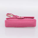 CHANEL 2.55 Chain Shoulder Bag Cotton Jersey Pink Gold CC Auth 198733M-11