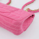CHANEL 2.55 Chain Shoulder Bag Cotton Jersey Pink Gold CC Auth 198733M-14