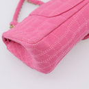 CHANEL 2.55 Chain Shoulder Bag Cotton Jersey Pink Gold CC Auth 198733M-15