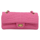CHANEL 2.55 Chain Shoulder Bag Cotton Jersey Pink Gold CC Auth 198733M-2