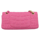 CHANEL 2.55 Chain Shoulder Bag Cotton Jersey Pink Gold CC Auth 198733M-3