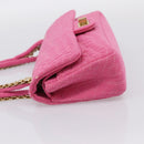 CHANEL 2.55 Chain Shoulder Bag Cotton Jersey Pink Gold CC Auth 198733M-4