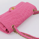 CHANEL 2.55 Chain Shoulder Bag Cotton Jersey Pink Gold CC Auth 198733M-6