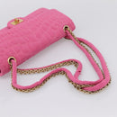CHANEL 2.55 Chain Shoulder Bag Cotton Jersey Pink Gold CC Auth 198733M-7