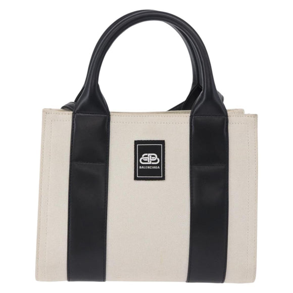 BALENCIAGA Trade XS Hand Bag Canvas 2way Beige Silver 620882 Auth 198734A