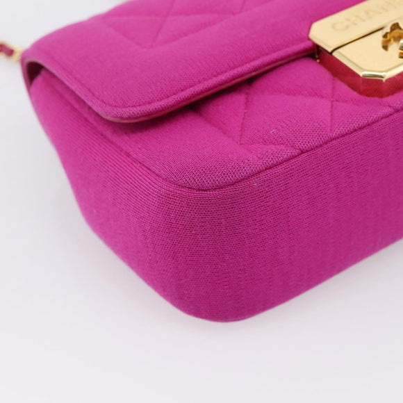 CHANEL Matelasse Chain Shoulder Bag Cotton jersey Pink Gold CC Auth 198735M