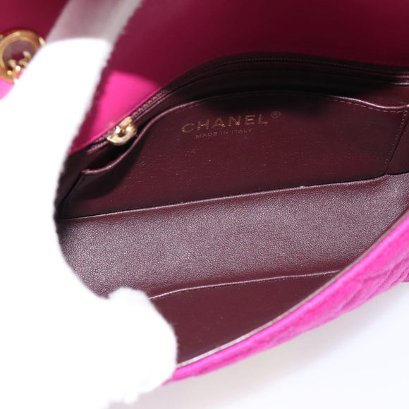 CHANEL Matelasse Chain Shoulder Bag Cotton jersey Pink Gold CC Auth 198735M