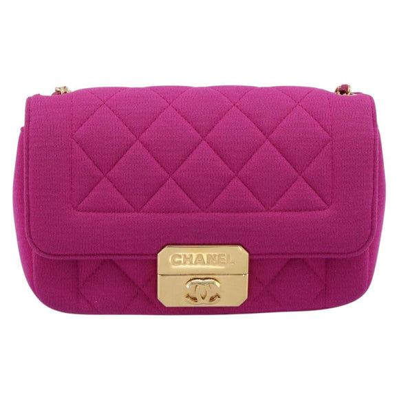 CHANEL Matelasse Chain Shoulder Bag Cotton jersey Pink Gold CC Auth 198735M