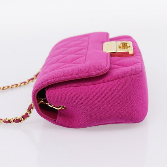 CHANEL Matelasse Chain Shoulder Bag Cotton jersey Pink Gold CC Auth 198735M