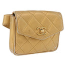 CHANEL Matelasse Waist Bag Lamb Skin Gold CC Auth 198737-1