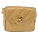 CHANEL Matelasse Waist Bag Lamb Skin Gold CC Auth 198737-13
