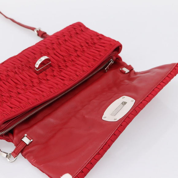 Miu Miu Matelasse Chain Shoulder Bag Nylon Red Silver Auth 198738A