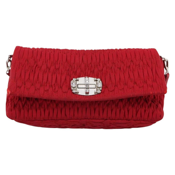 Miu Miu Matelasse Chain Shoulder Bag Nylon Red Silver Auth 198738A