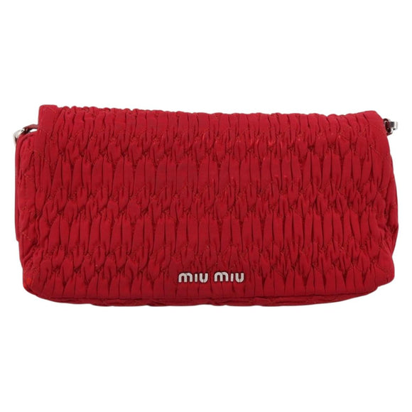 Miu Miu Matelasse Chain Shoulder Bag Nylon Red Silver Auth 198738A