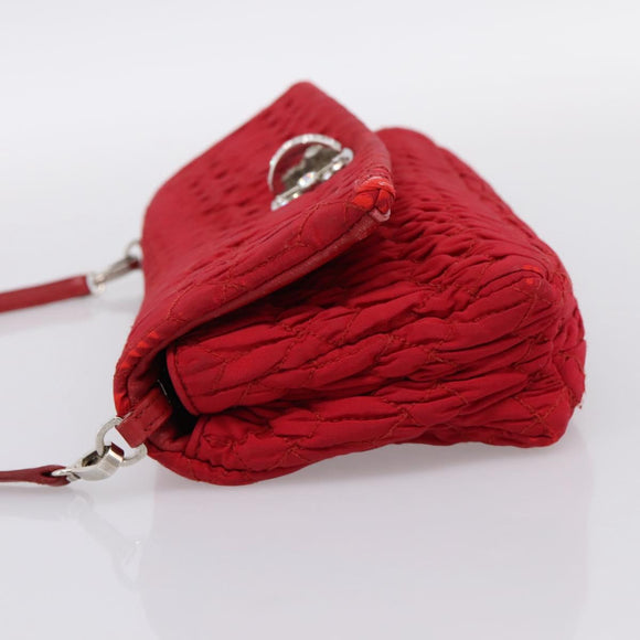 Miu Miu Matelasse Chain Shoulder Bag Nylon Red Silver Auth 198738A