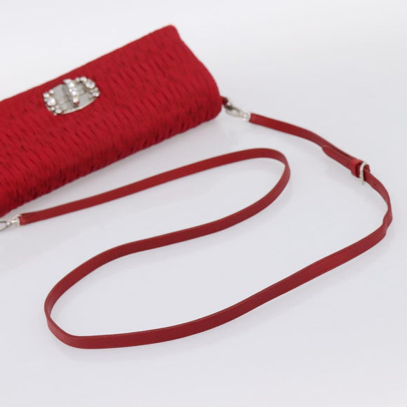 Miu Miu Matelasse Chain Shoulder Bag Nylon Red Silver Auth 198738A