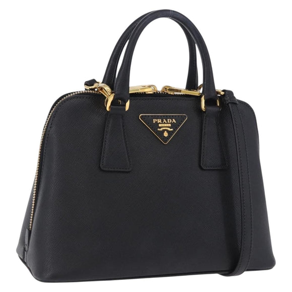PRADA Hand Bag Saffiano leather 2way Black Gold Auth 198741V